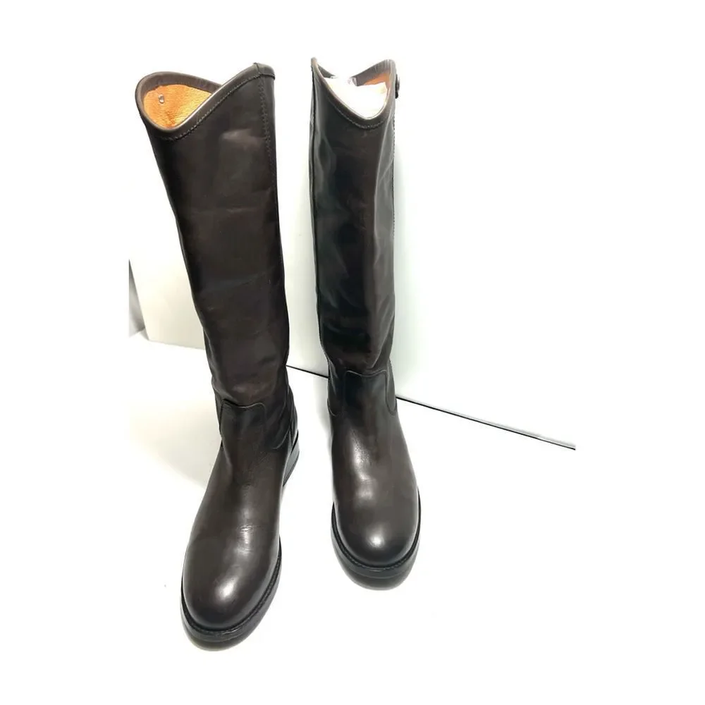 Frye Womens Melissa Button 2 Riding Boots Brown Leather Lined Knee High 6.5 B